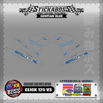 [ PREMIUM UV PRINT ] TRANSPARENT CLICK 125 V3 DECALS ( AEROX VORTEX INSPIRED )【WITH FREEBIES】