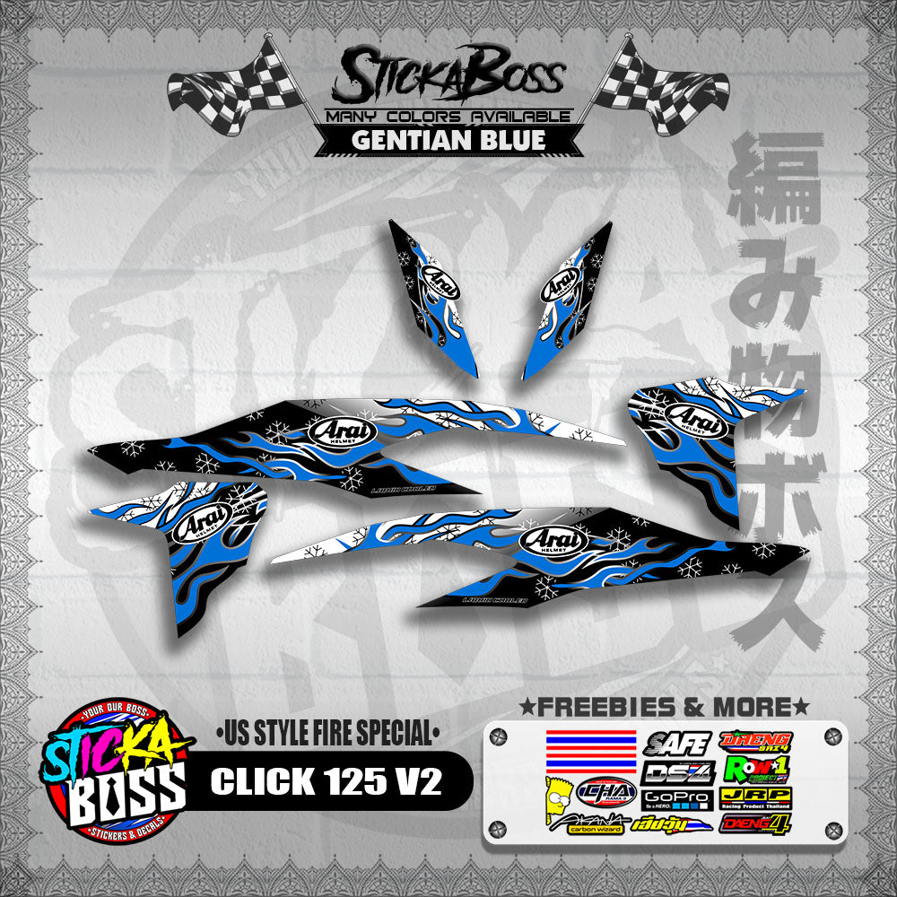 CLICK 125 V2 DECALS ( US STYLE FIRE SPECIAL )【WITH FREEBIES】