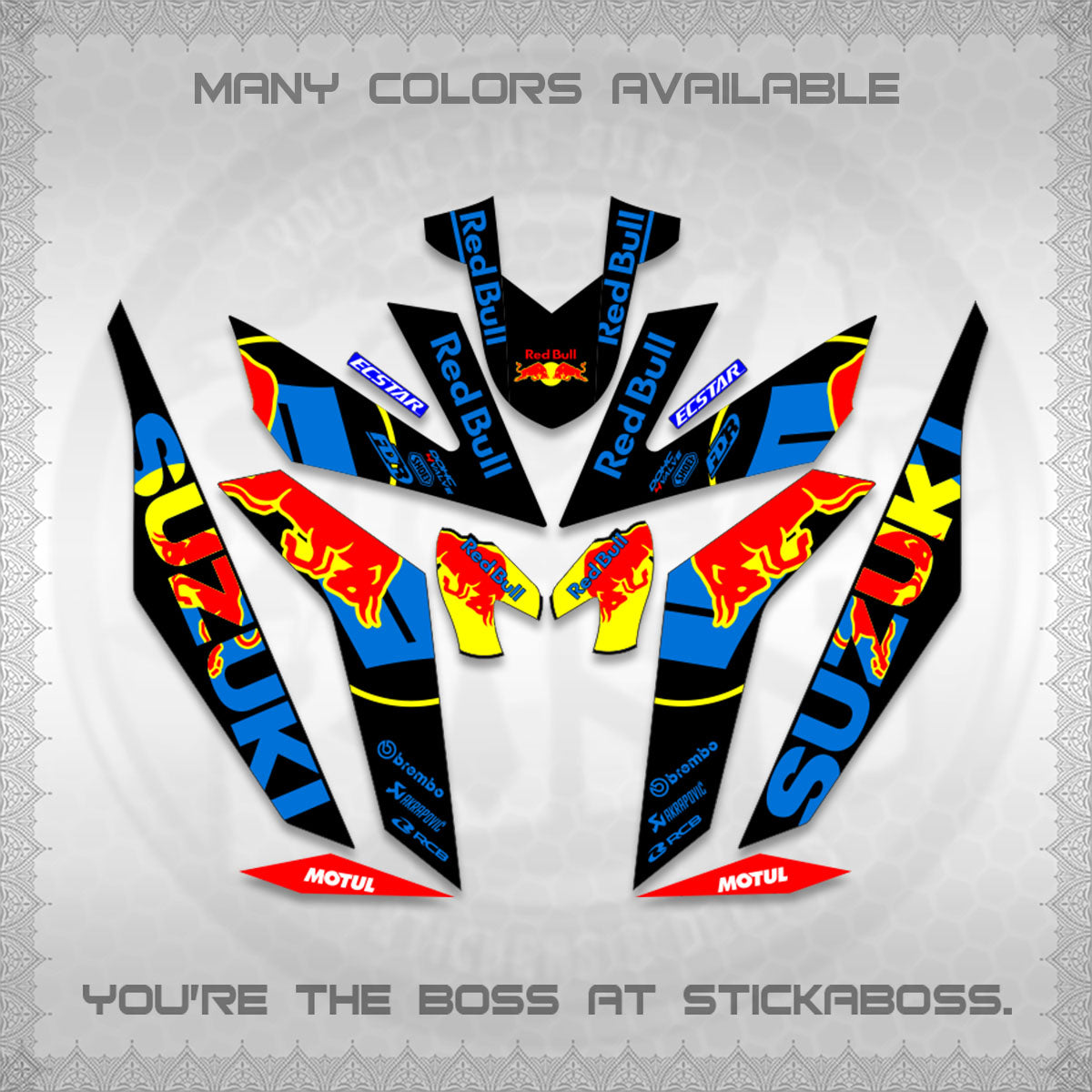 RAIDER 150 Fi DECALS (BULLREDS MOTIF)STICKER DECALS By STICKABOSS