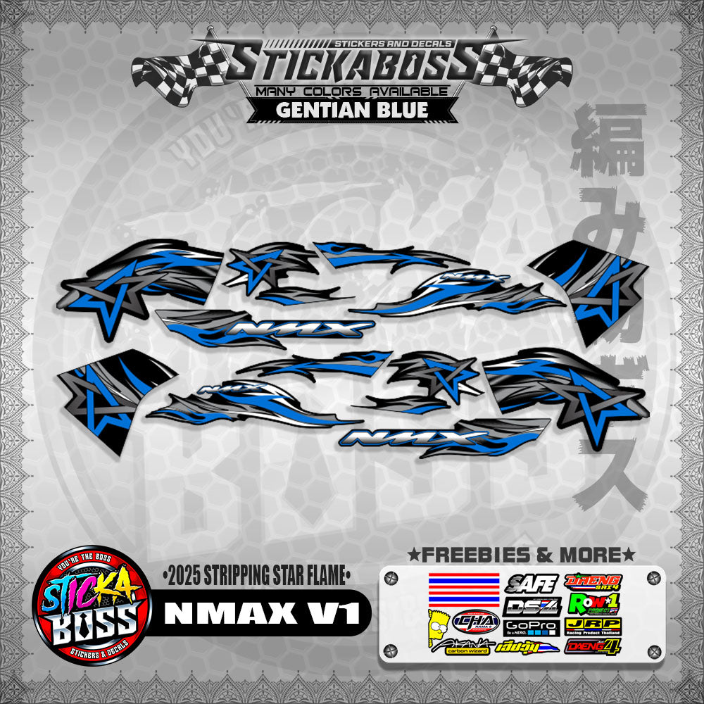 NMAX V1 STICKER DECALS ( 2025 STRIPPING STAR FLAME )【WITH FREEBIES】