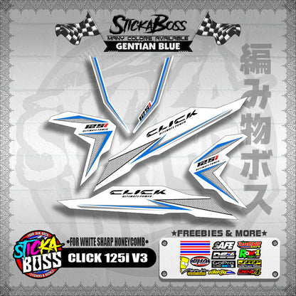 CLICK 125i V3 DECALS ( FOR WHITE SHARP HONEYCOMB )【WITH FREEBIES】