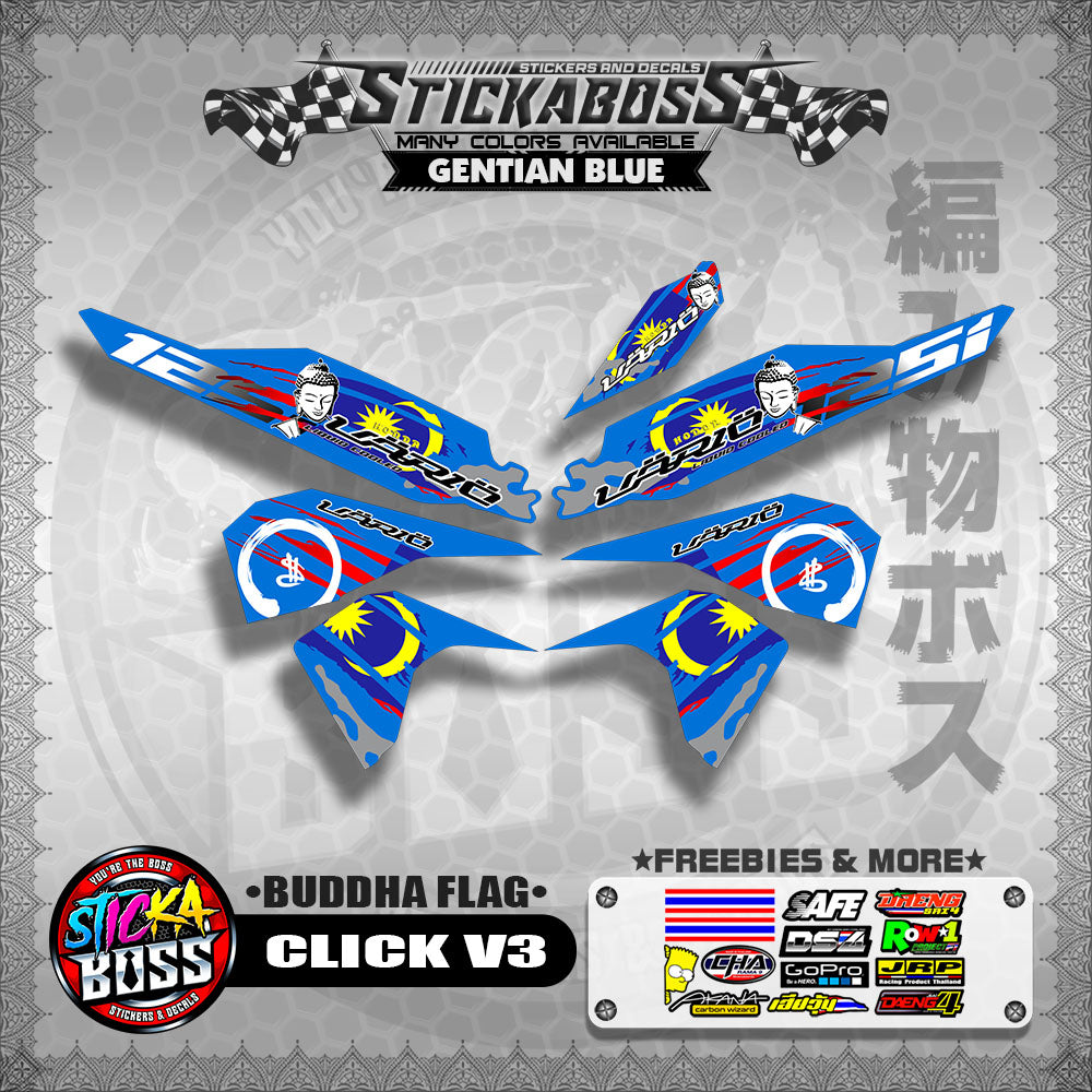 CLICK V3 MALAYSIAN STICKER DECALS ( BUDDHA FLAG )【WITH FREEBIES】