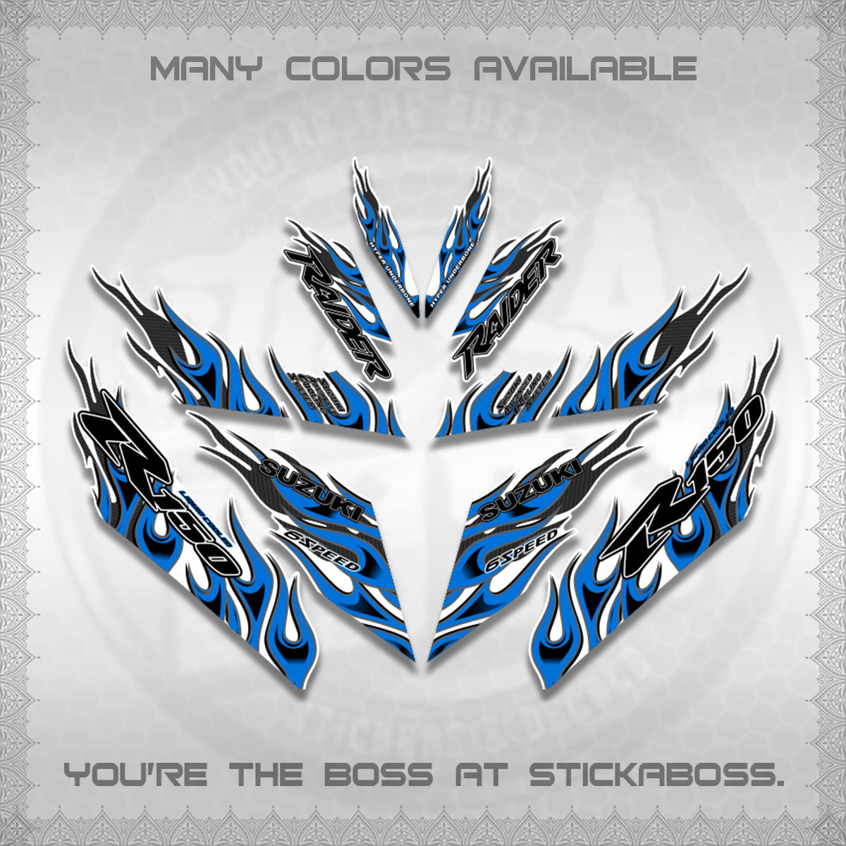 RAIDER 150 Fi FOR WHITE DECALS (API TERBARU VIRAL ELEGAN)STICKER DECALS BY STICKABOSS