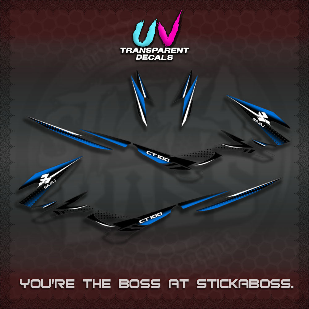 BAJAJ CT100 UV TRANSPARENT DECALS (PANTRA 2026 DESIGN)STICKER DECALS By STICKABOSS