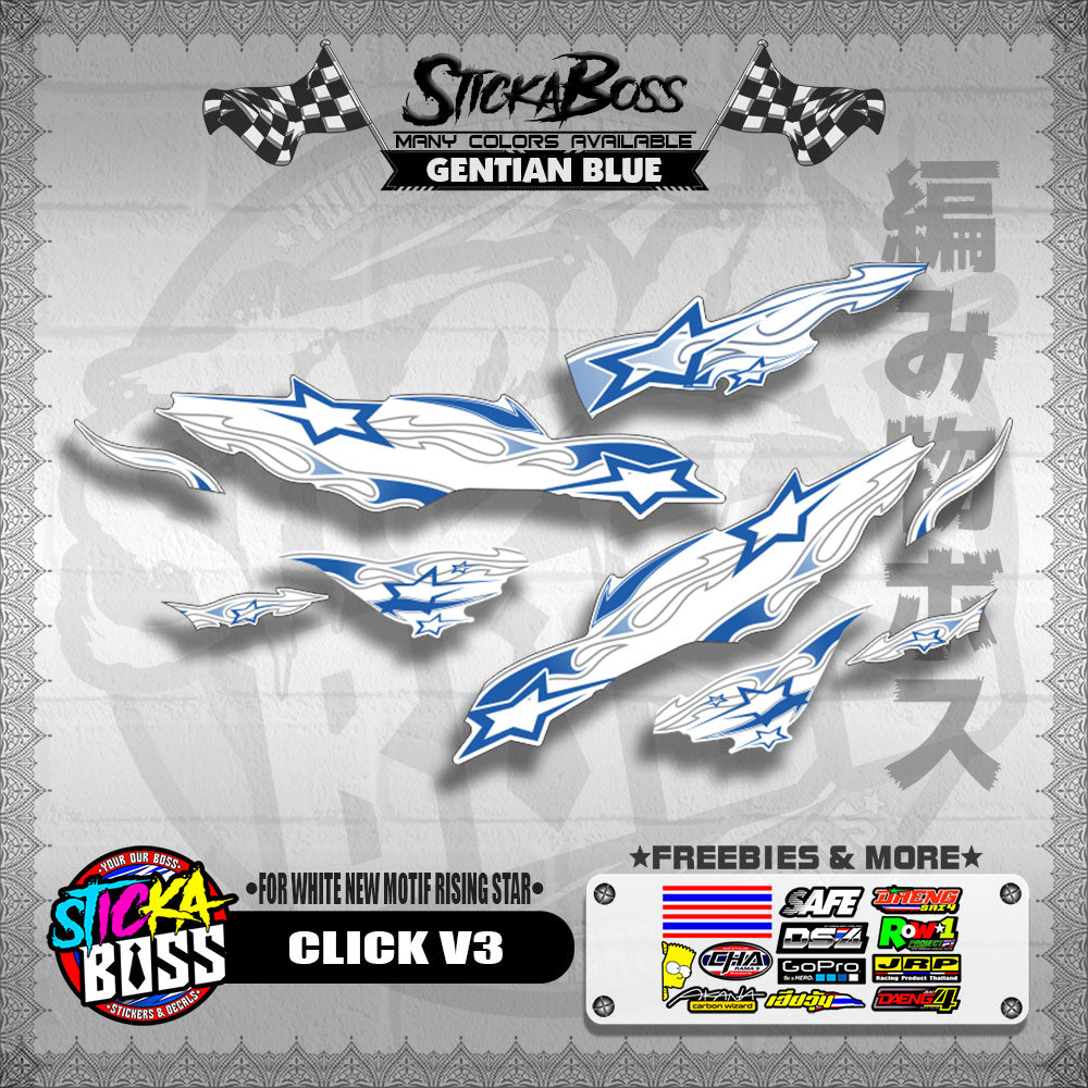 CLICK V3 DECALS ( FOR WHITE NEW MOTIF RISING STAR ) [ PREMIUM GLOSSY LAMINATED ]【WITH FREEBIES】