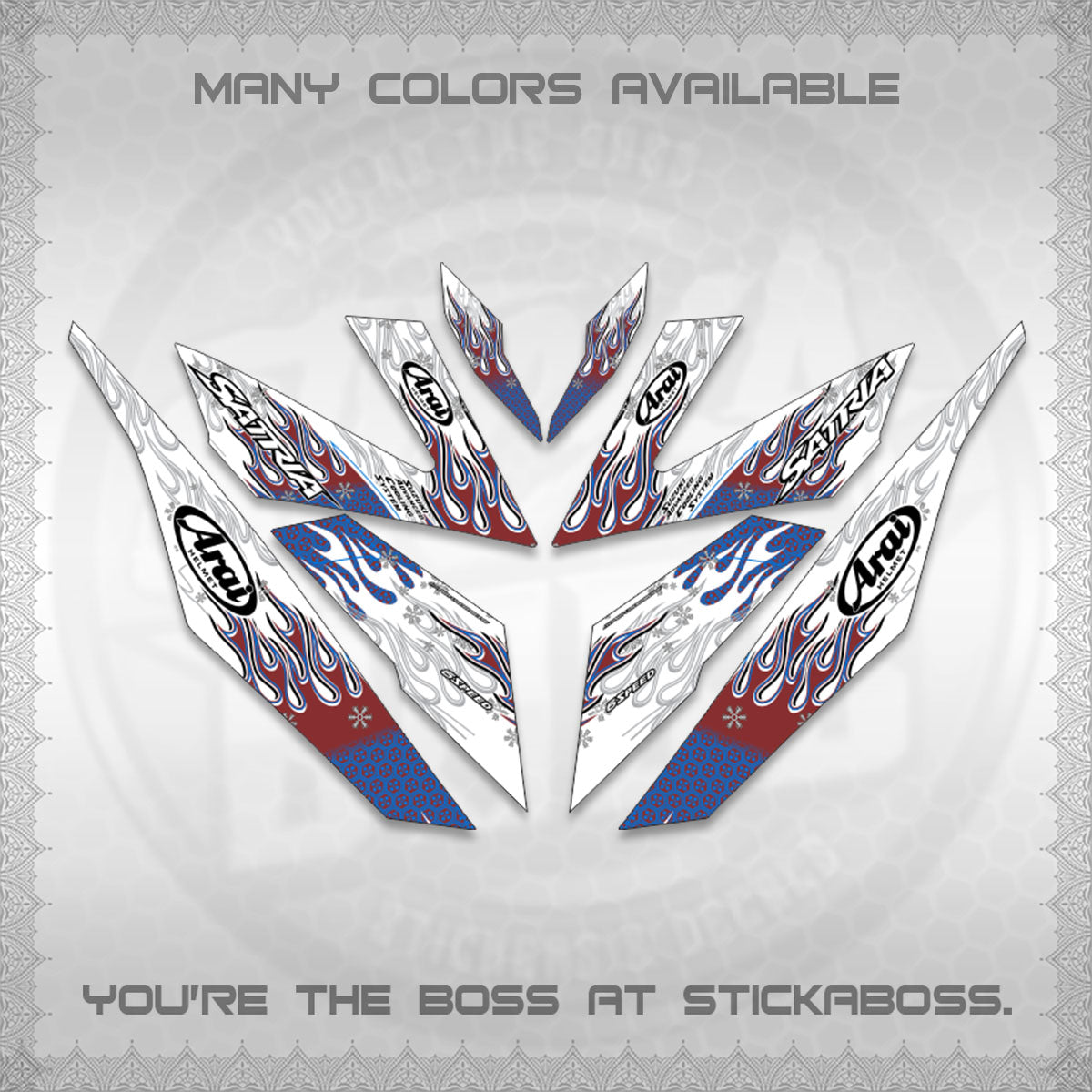 RAIDER 150 Fi FOR WHITE SATRIA DECALS(ARAI API NEW TERBARU VIRAL ELEGAN)STICKER DECALS By STICKABOSS
