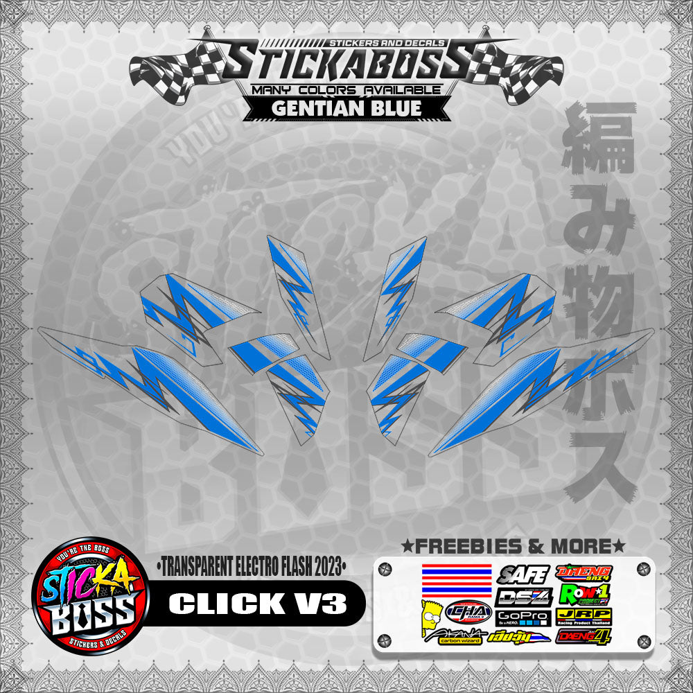 【PREMIUM UV PRINT】TRANSPARENT CLICK 125 V3 STICKER DECALS ( ELECTRO FLASH 2023 )【WITH FREEBIES】
