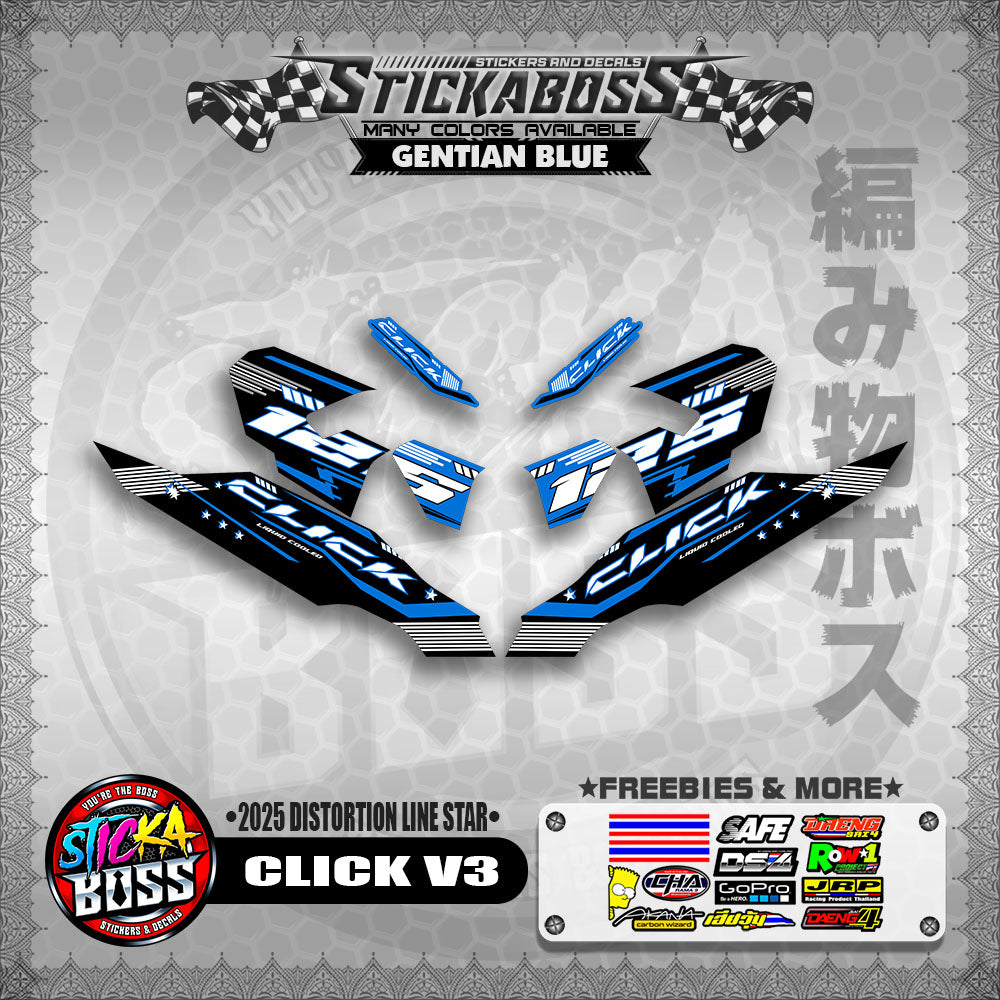 CLICK V3 STICKER DECALS ( 2025 DISTORTION LINE STAR  )【WITH FREEBIES】