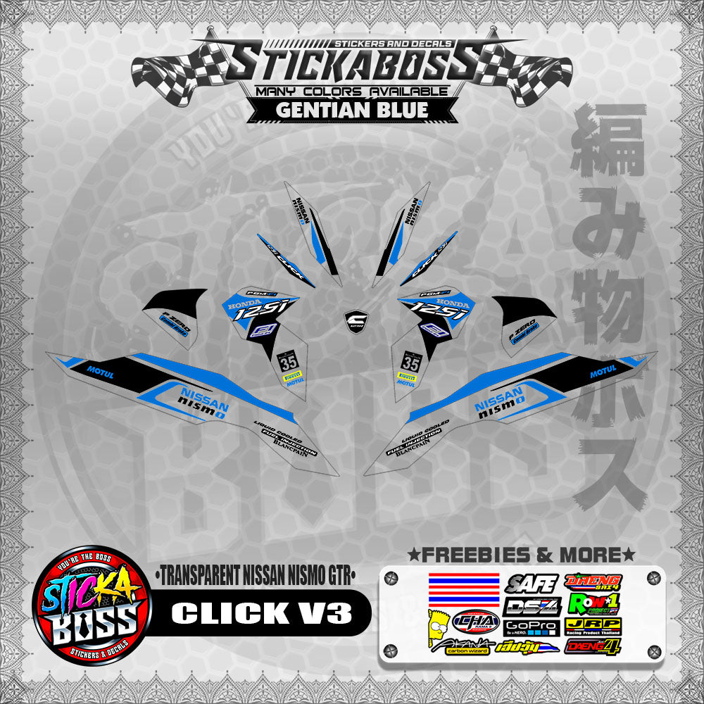 【PREMIUM UV PRINT】TRANSPARENT CLICK V3 STICKER DECALS ( NISSAN NISMO GTR )【WITH FREEBIES】