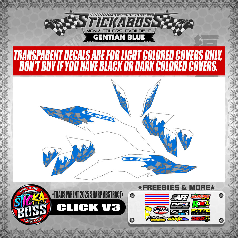 CLICK V3 INDO STICKER DECALS ( TRANSPARENT 2025 SHARP ABSTRACT )【WITH FREEBIES】