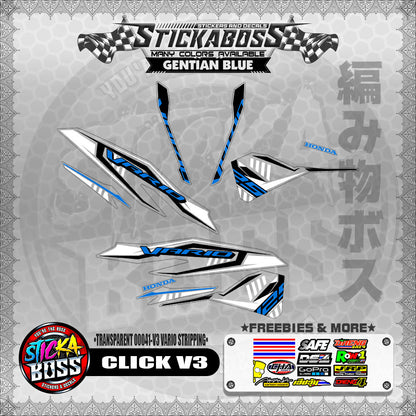 【PREMIUM UV PRINT】TRANSPARENT CLICK 125 V3 DECALS ( 00041-V3 VARIO STRIPPING )【WITH FREEBIES】