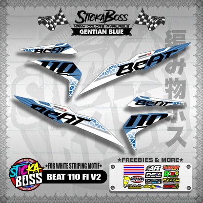 BEAT 110 FI V2 DECALS ( FOR WHITE STRIPING MOTIF ) [ PREMIUM GLOSSY LAMINATED ]【WITH FREEBIES】