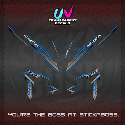CLICK 125 V3 UV TRANSPARENT DECALS (2023 SIMPLE STRIPE DESIGN) STICKER DECALS By STICKABOSS