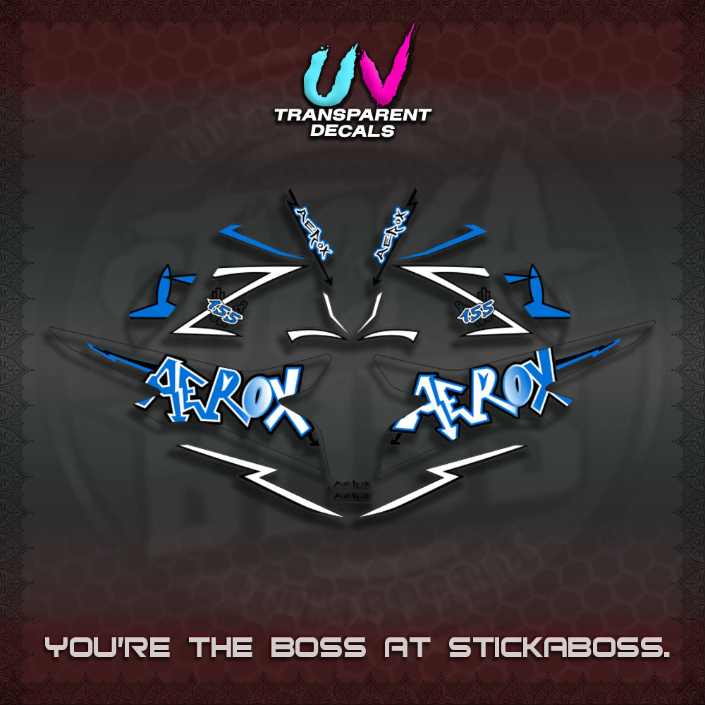 【PREMIUM UV PRINT】AEROX 155 V2 DECALS TRANSPARENT (STRIPING GRAFITY MOTIF) STICKER DECALS By STICKAB