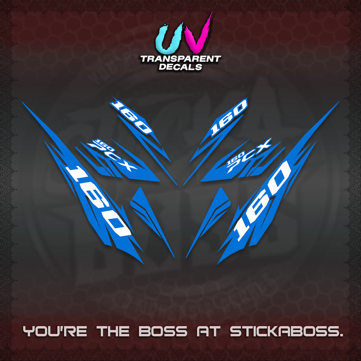 PCX 150 160 INDO UV TRANSPARENT DECALS (2026 NEW 08 DESIGN) STICKER DECALS By STICKABOSS