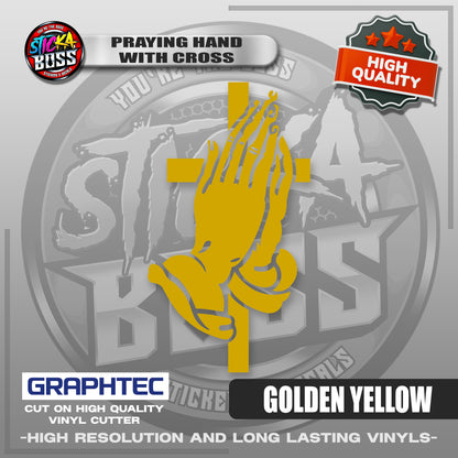PRAYING HAND WITH CROSS | VINYL WATERPROOF CUT-OUT STICKER DECALS【Stickaboss】