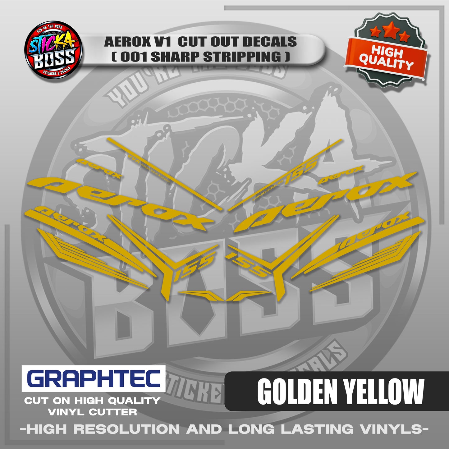 AEROX V1 CUT OUT DECALS ( 001 SHARP STRIPPING ) | VINYL WATERPROOF CUT-OUT STICKER DECALS