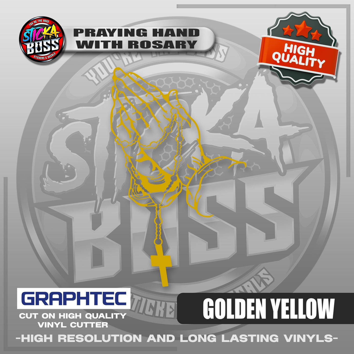PRAYING HAND WITH ROSARY | VINYL WATERPROOF CUT-OUT STICKER DECALS【Stickaboss】