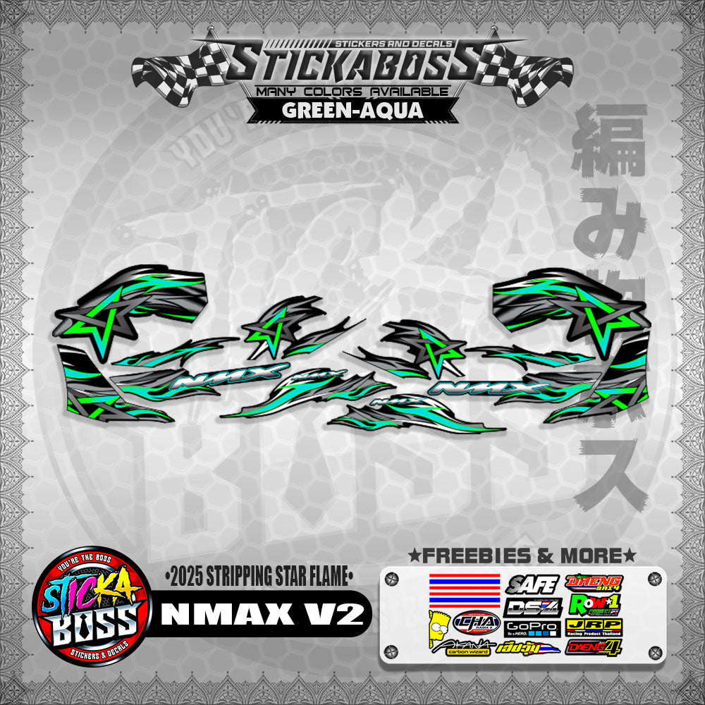 NMAX V2 STICKER DECALS ( 2025 STRIPPING STAR FLAME )【WITH FREEBIES】