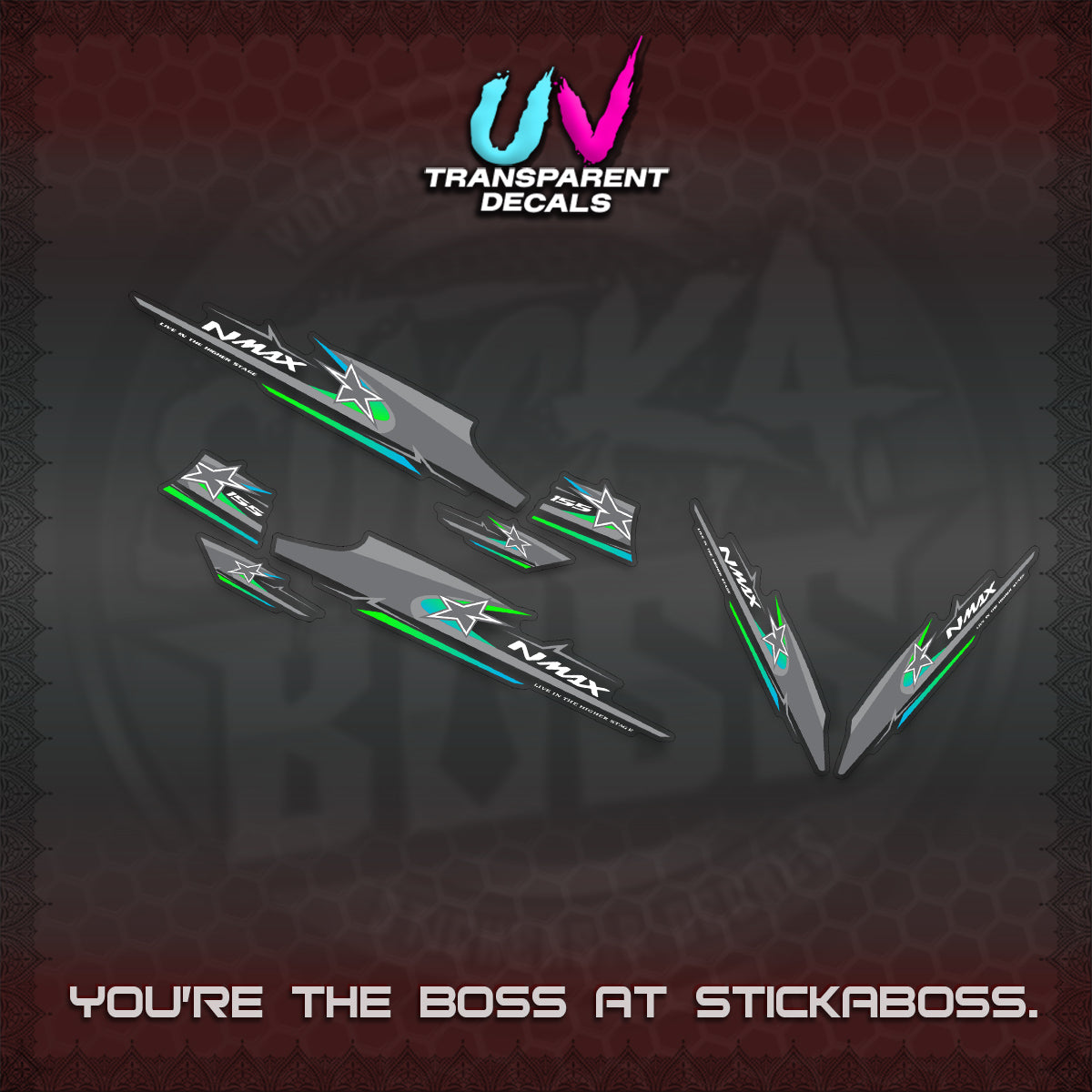 NMAX V1 THAI-INDO  UV TRANSPARENT DECALS (THMI 02 DESIGN)STICKER DECALS By STICKABOSS