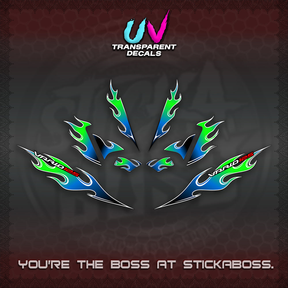 CLICK 125 V4 UV TRANSPARENT VARIO DECALS (MOTIF FLAME 2)STICKER DECALS By STICKABOSS