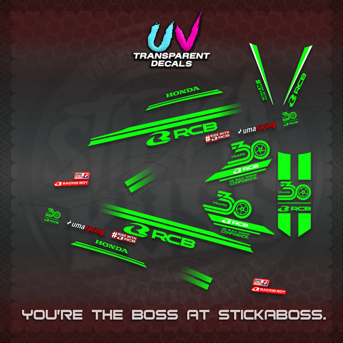 CLICK 125 V3 UV TRANSPARENT DECALS (2026 30TH ANNIVERSARY RACING DESIGN) STICKER DECALS By STICKABOSS