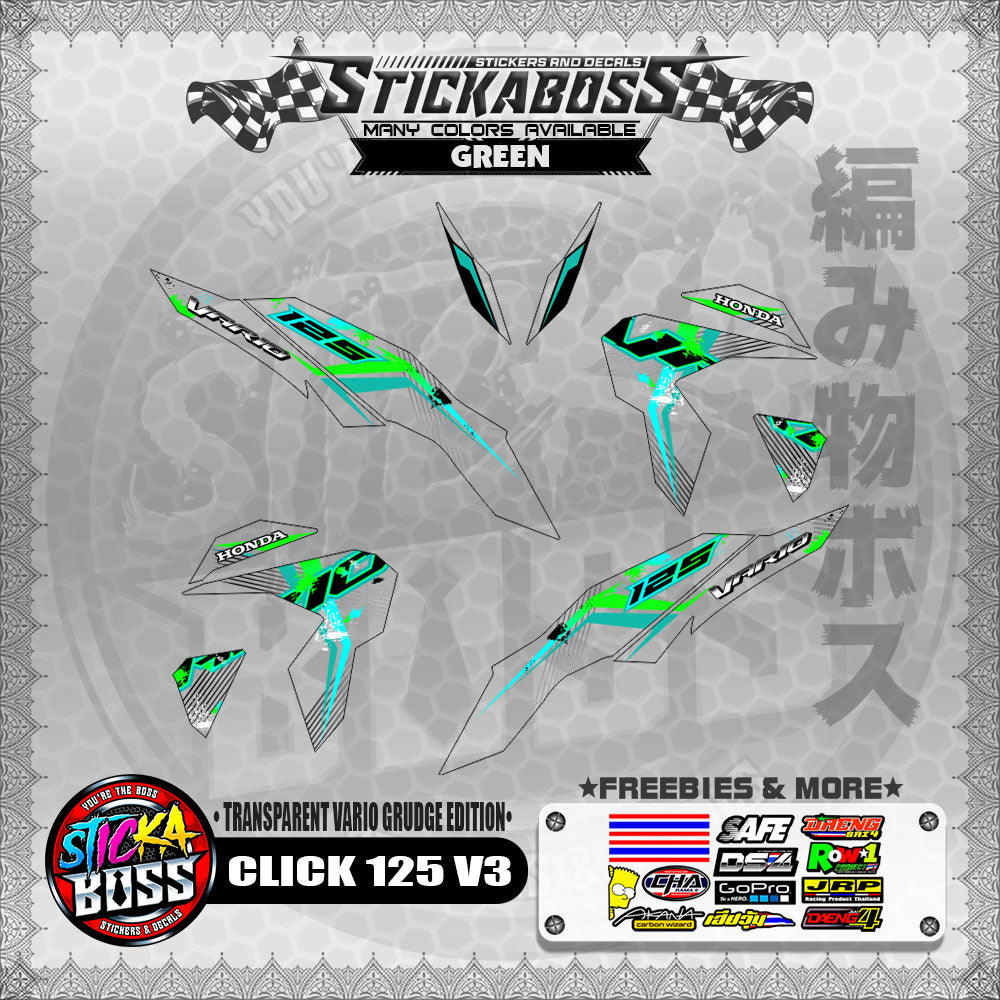[PREMIUM UV PRINT] TRANSPARENT CLICK 125 V3 DECALS ( VARIO GRUDGE EDITION )【WITH FREEBIES】