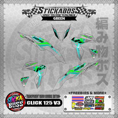 [PREMIUM UV PRINT] TRANSPARENT CLICK 125 V3 DECALS ( VARIO GRUDGE EDITION )【WITH FREEBIES】