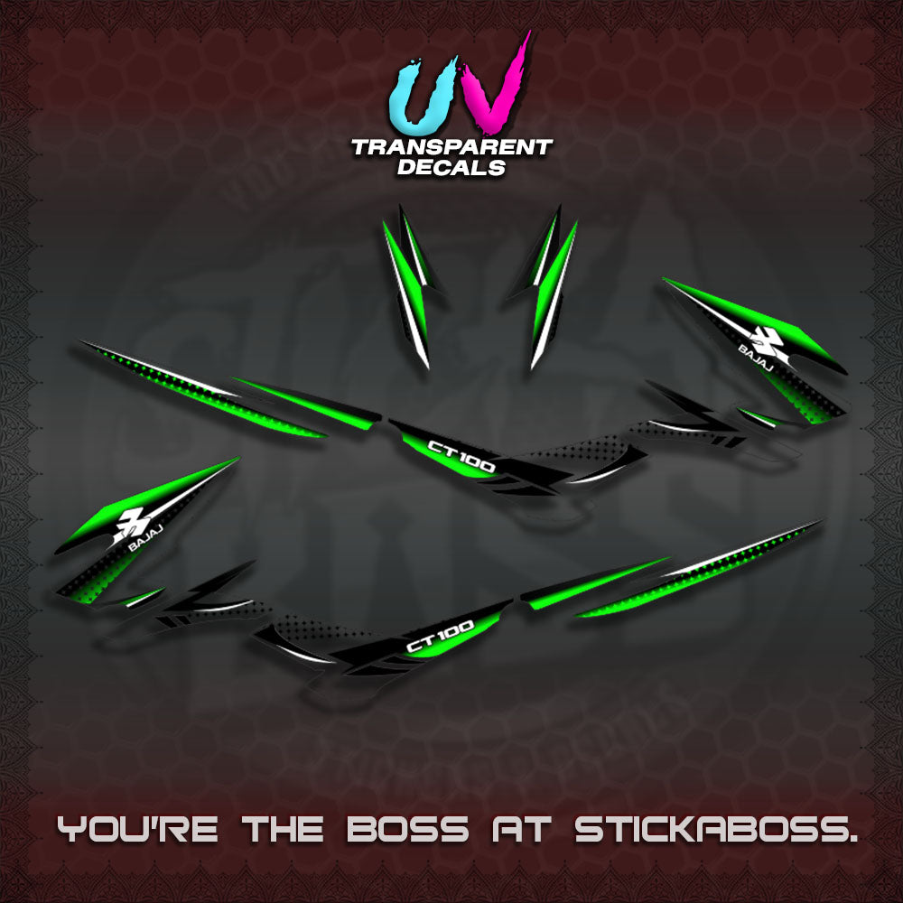 BAJAJ CT100 UV TRANSPARENT DECALS (PANTRA 2026 DESIGN)STICKER DECALS By STICKABOSS