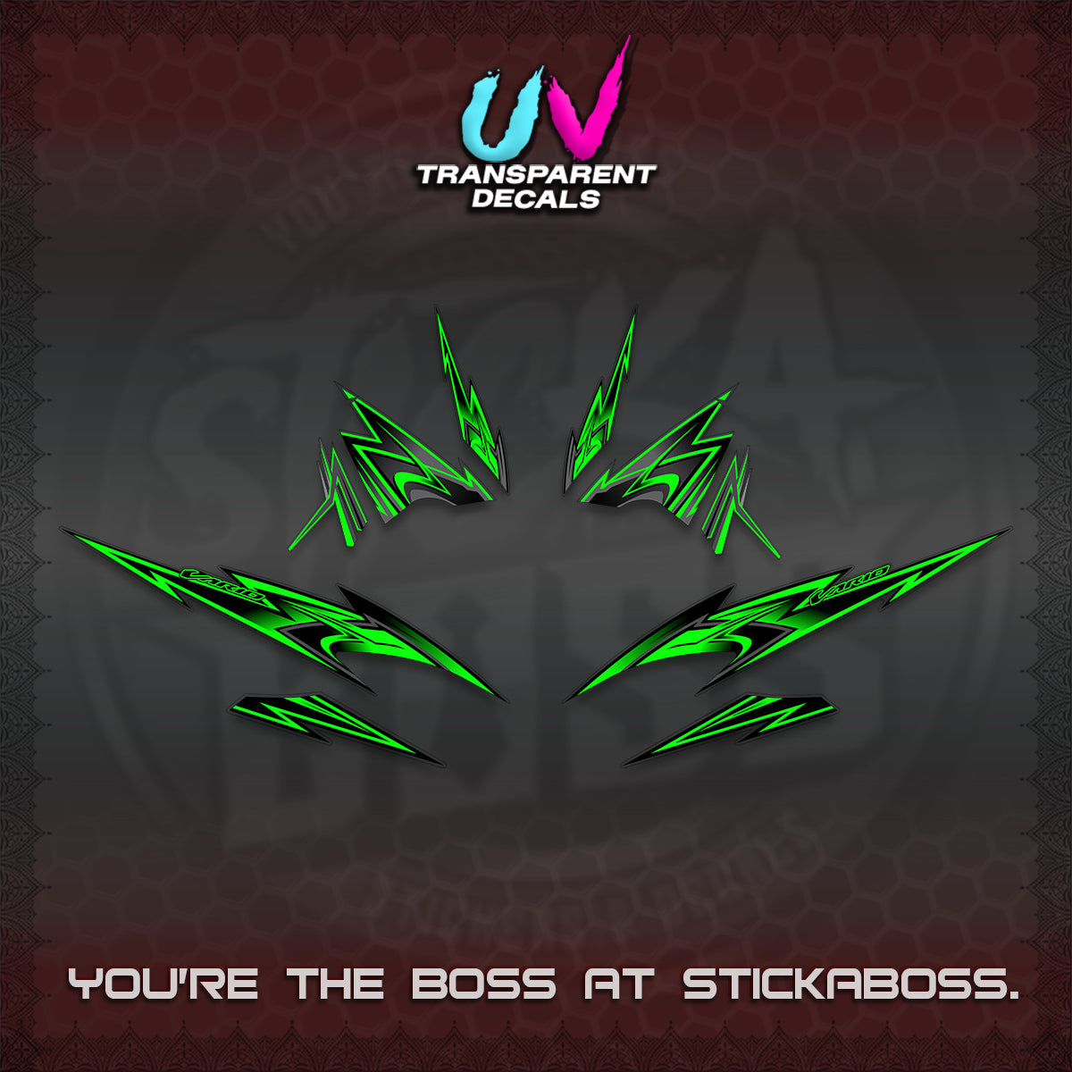 CLICK V4 VARIO UV TRANSPARENT DECALS (2026 SHARP SPIKEY DESIGN) STICKER KITS BY STICKABOSS