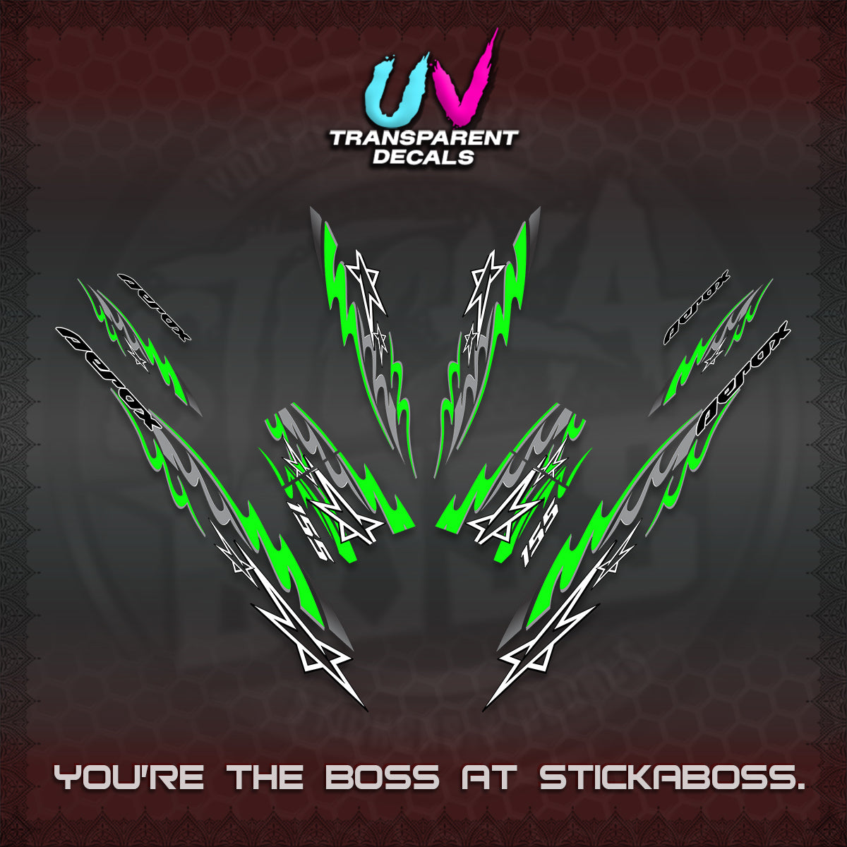 AEROX V2 INDO UV TRANSPARENT DECALS (2026 STAR 0001 MOTIF) STICKER KITS By STICKABOSS