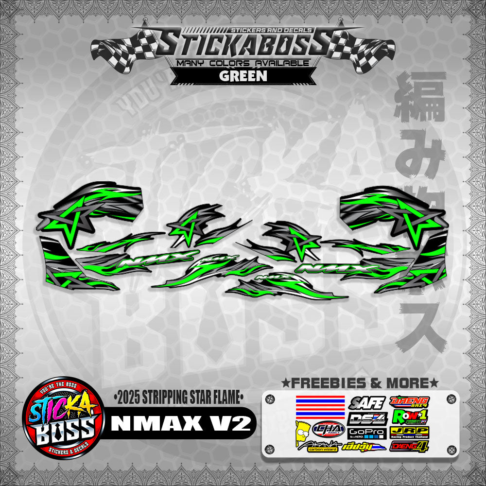 NMAX V2 STICKER DECALS ( 2025 STRIPPING STAR FLAME )【WITH FREEBIES】