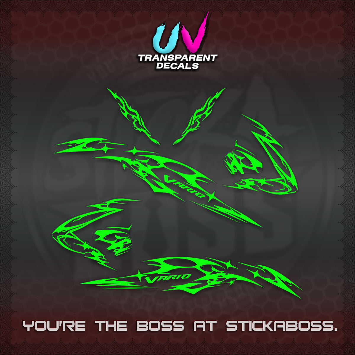 CLICK 125 V3 VARIO UV TRANSPARENT DECALS (2026 T1 LIGHTNING DESIGN) STICKER KITS BY STICKABOSS