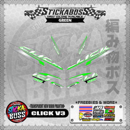 【PREMIUM UV PRINT】TRANSPARENT CLICK 125 V3 STICKER DECALS ( NEW VARIO PHANTOM )【WITH FREEBIES】