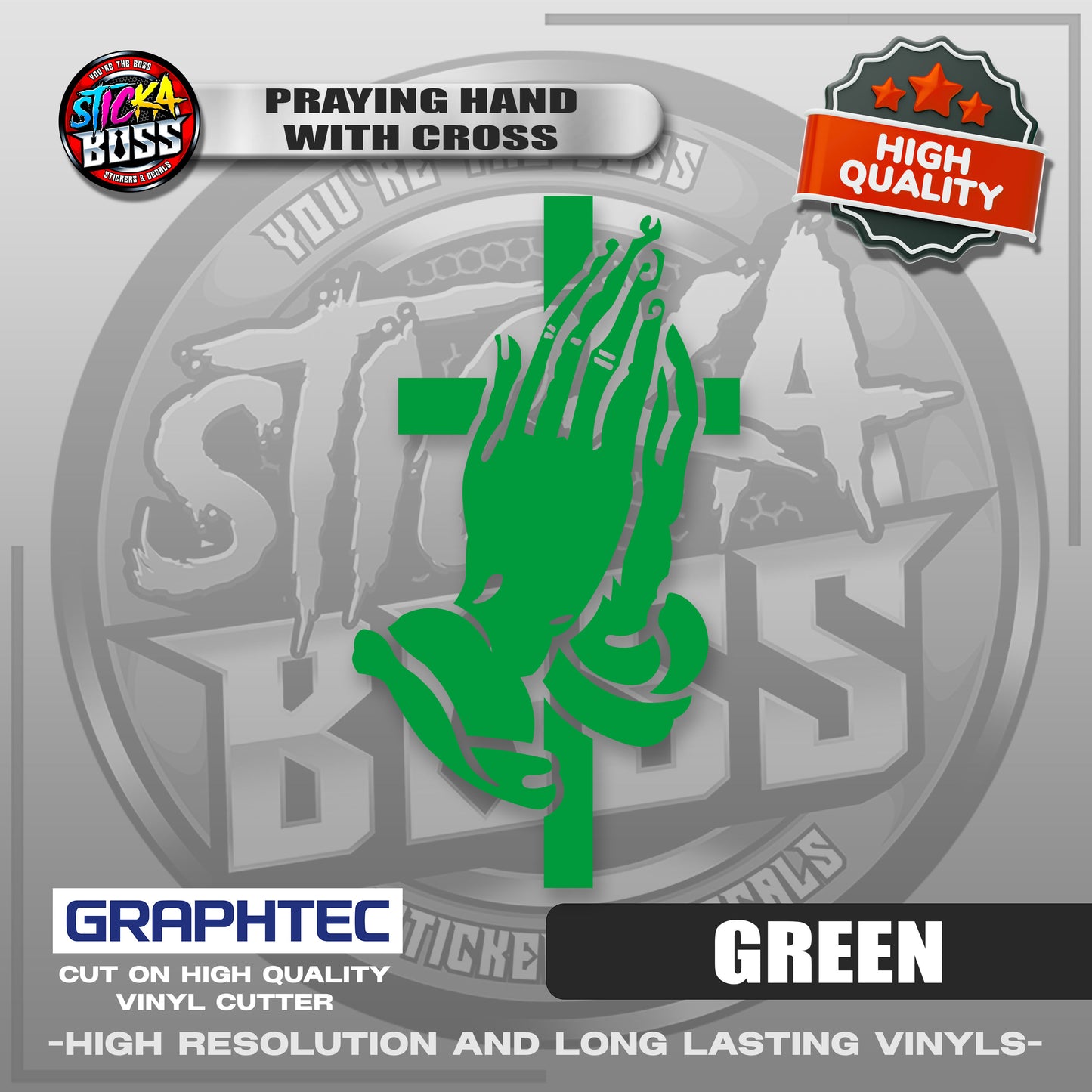 PRAYING HAND WITH CROSS | VINYL WATERPROOF CUT-OUT STICKER DECALS【Stickaboss】