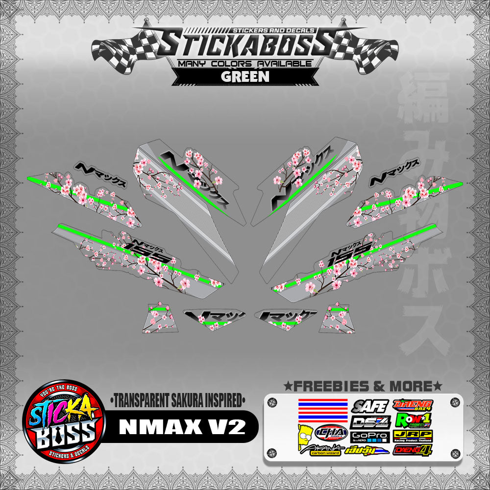 【PREMIUM UV PRINT】TRANSPARENT NMAX V2 STICKER DECALS ( SAKURA INSPIRED )【WITH FREEBIES】