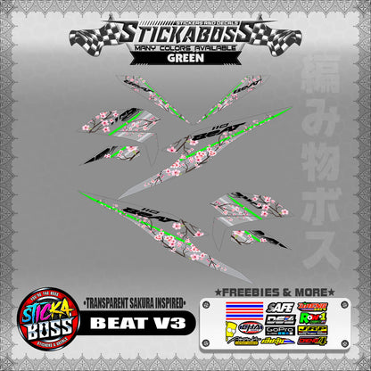 【PREMIUM UV PRINT】TRANSPARENT BEAT FI V3 STICKER DECALS ( SAKURA INSPIRED )【WITH FREEBIES】