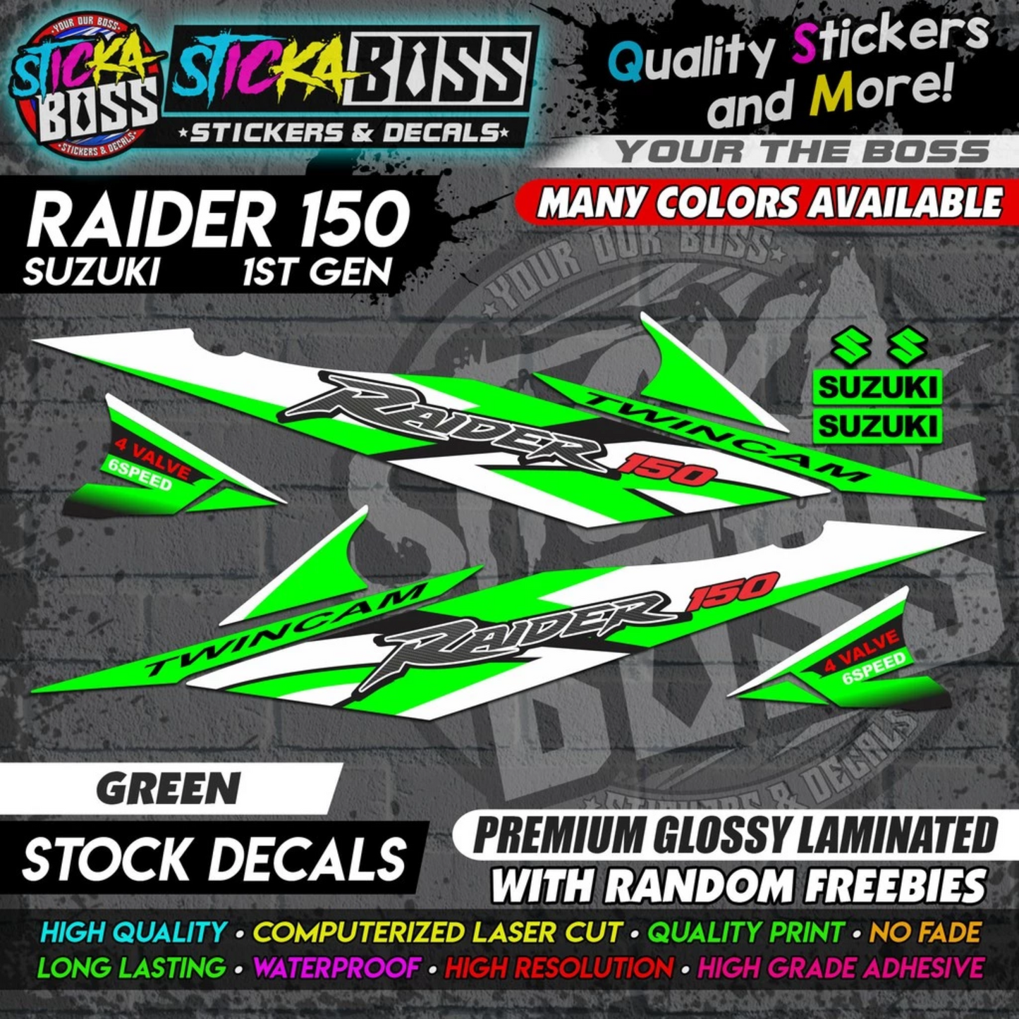 Suzuki Raider 150 1st Gen Decals (Stock Design) [ASSORTED COLORS]【PREMIUM GLOSSY LAMINATED】