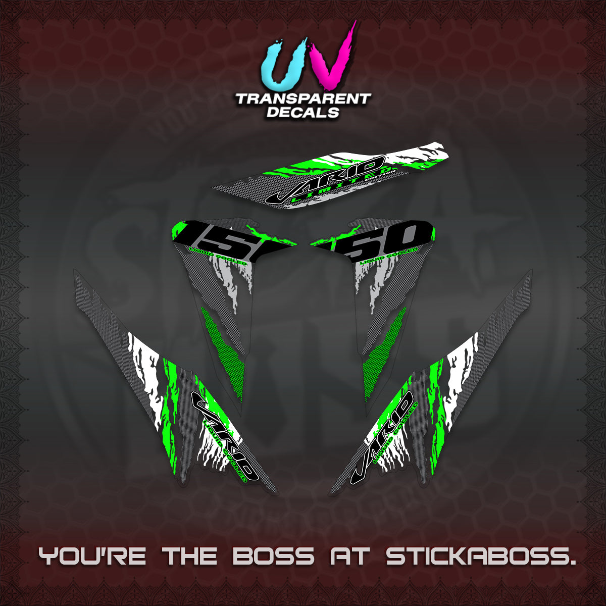 CLICK 150 V2 VARIO UV TRANSPARENT DECALS (2022 SPECIAL SPLASH DESIGN) STICKER KITS BY STICKABOSS