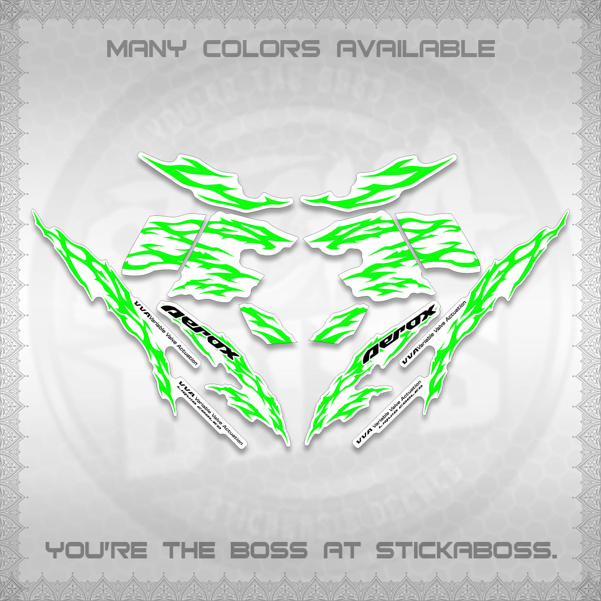 AEROX 155 V2 FOR WHITE DECALS (2026 TRIBAL LIGHTNING DESIGN) STICKER KITS BY STICKABOSS