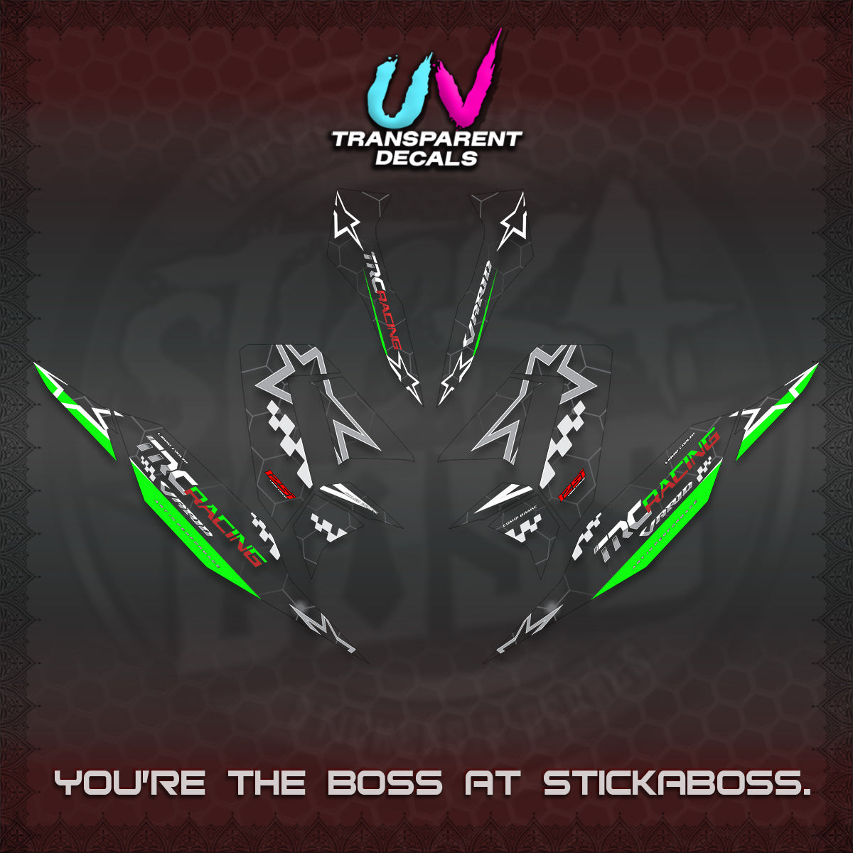 CLICK V4 UV TRANSPARENT DECALS (2026 TRC RACING DESIGN)STICKER KITS By STICKABOSS