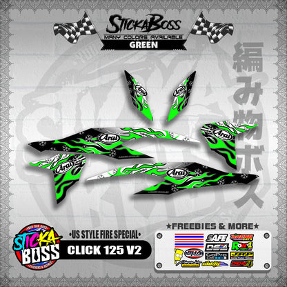 CLICK 125 V2 DECALS ( US STYLE FIRE SPECIAL )【WITH FREEBIES】