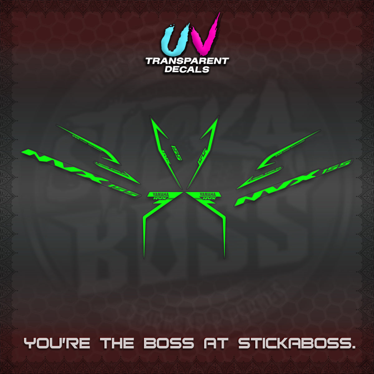 AEROX 155 V2 UV TRANSPARENT STRIPING DECALS (2022 NVX 1-TONE) STICKER KITS BY STICKABOSS