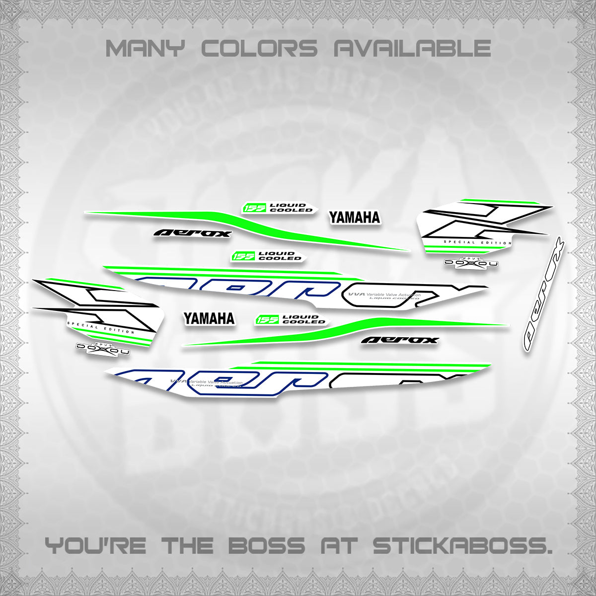 AEROX 155 V1 FOR WHITE DECALS (2026 CYBER STYLE 01) STICKER KITS BY STICKABOSS