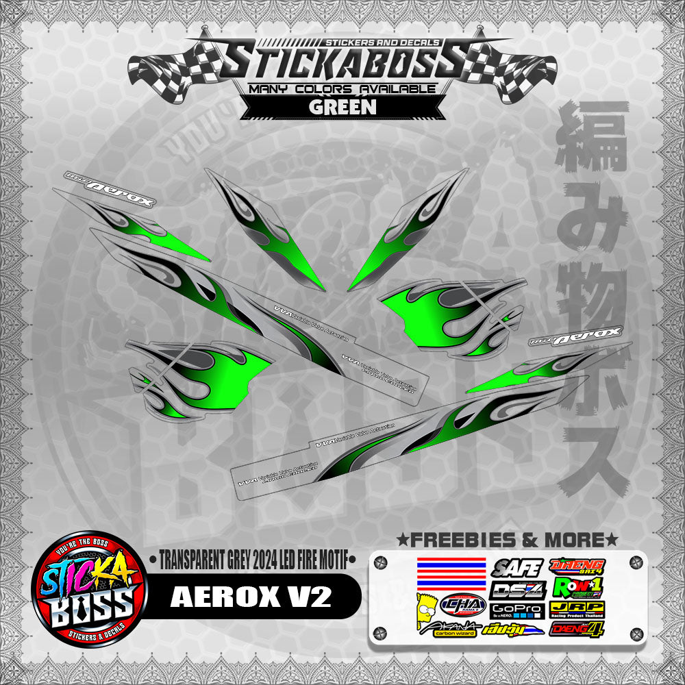 【PREMIUM UV PRINT】TRANSPARENT AEROX V2 DECALS ( GREY 2024 LED FIRE MOTIF )【WITH FREEBIES】