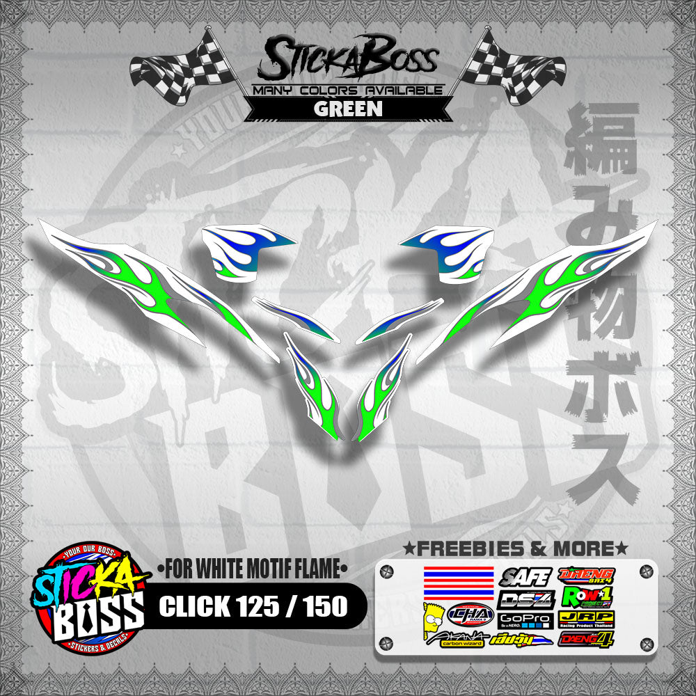 CLICK 125 / 150 V2 DECALS ( FOR WHITE MOTIF FLAME )【WITH FREEBIES】