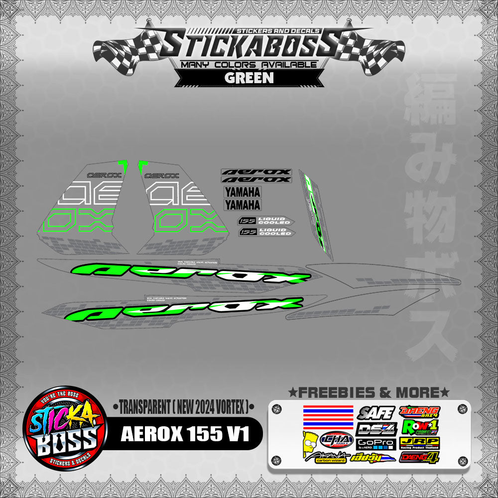 [ PREMIUM UV PRINT ] TRANSPARENT  AEROX 155 V1 DECALS ( NEW 2024 VORTEX )【WITH FREEBIES】