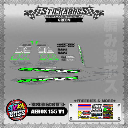 [ PREMIUM UV PRINT ] TRANSPARENT  AEROX 155 V1 DECALS ( NEW 2024 VORTEX )【WITH FREEBIES】
