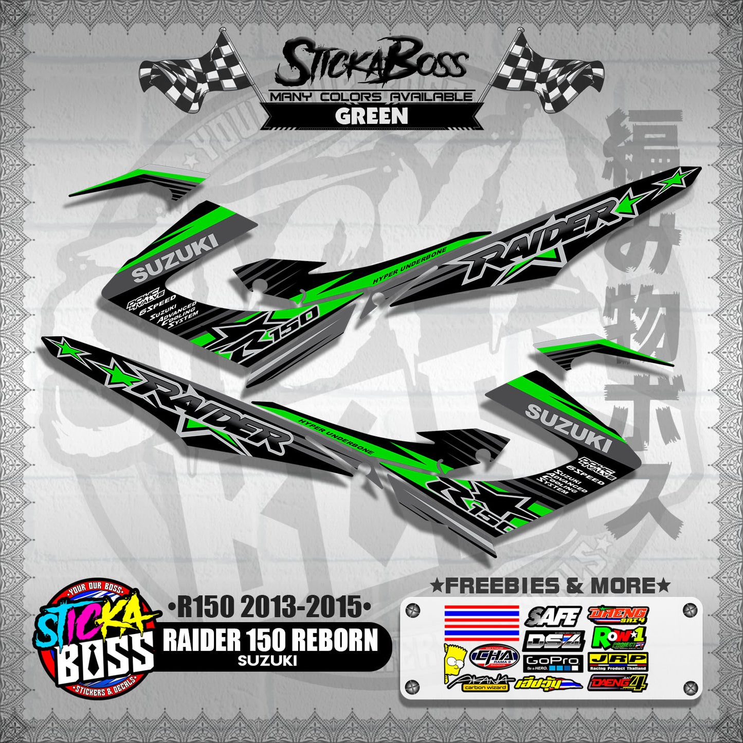 RAIDER 150 REBORN STOCK DECALS ( R150 2013 - 2015 )【WITH FREEBIES】