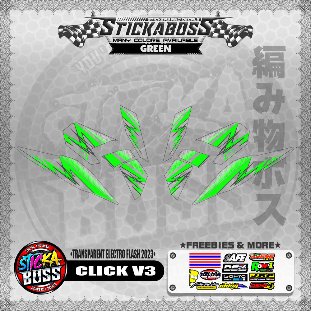 【PREMIUM UV PRINT】TRANSPARENT CLICK 125 V3 STICKER DECALS ( ELECTRO FLASH 2023 )【WITH FREEBIES】